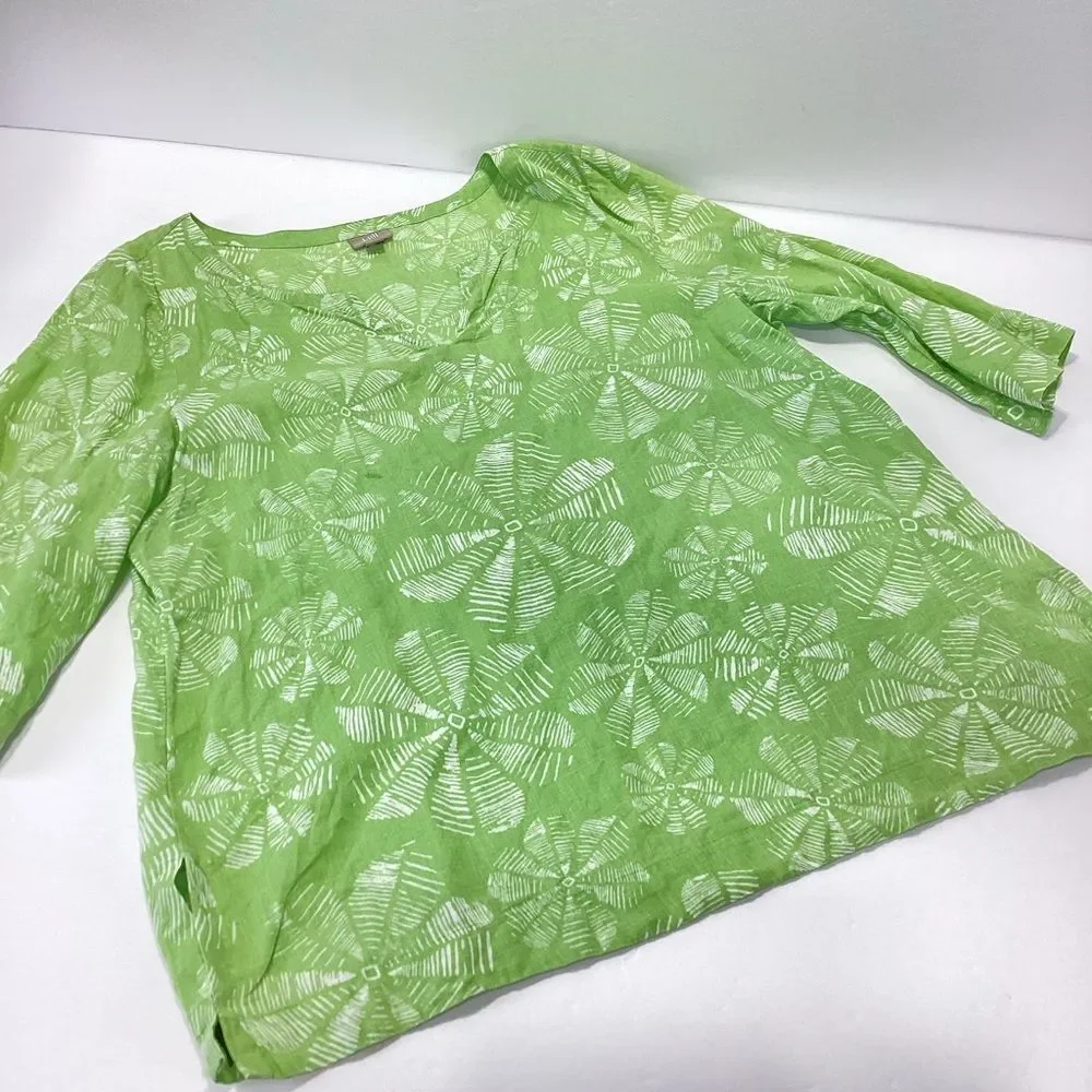 J. Jill Linen Blouse Green with White Accents J Jill Tunic XL - Picture 2 of 11